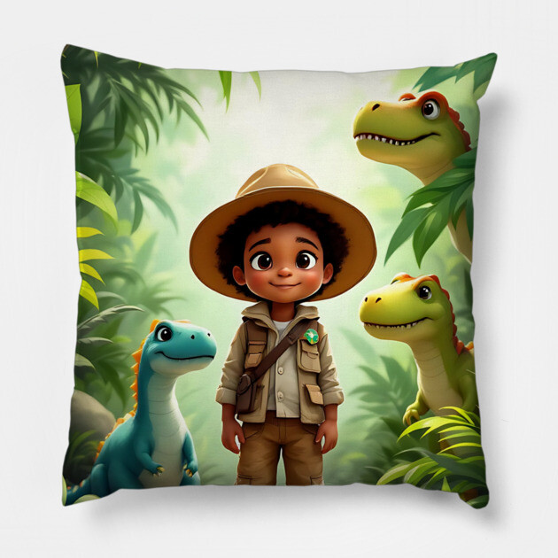 Dino Explorer, African American Children's Poster Pillow by UrbanLifeApparel