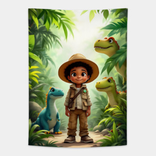 Dino Explorer, African American Children's Poster Tapestry