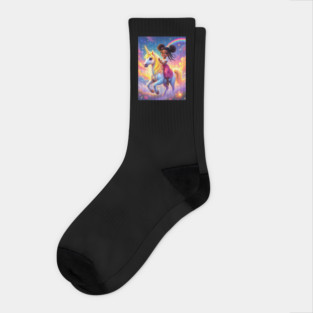 Unicorn Rider, African American Children's Poster Socks
