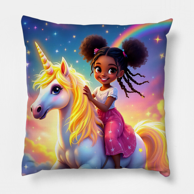 Unicorn Rider, African American Children's Poster Pillow by UrbanLifeApparel