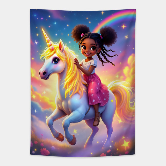 Unicorn Rider, African American Children's Poster Tapestry by UrbanLifeApparel