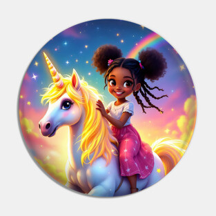 Unicorn Rider, African American Children's Poster Pin