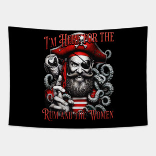 Pirates - I'm here for the Rum and the Women- Parrot and Octopus Tapestry