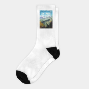 Watercolor landscape sky clouds Socks