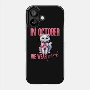 In October We Wear Pink - Heterochromatic White Cat Breast Cancer Awareness Design Phone Case