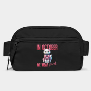 In October We Wear Pink - Heterochromatic White Cat Breast Cancer Awareness Design Bag