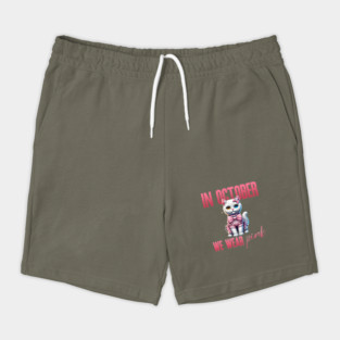 In October We Wear Pink - Heterochromatic White Cat Breast Cancer Awareness Design Shorts
