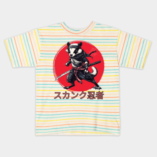Skunk Ninja Warrior Design | Unique Samurai Animal Art with Japanese Style Kids T-Shirt