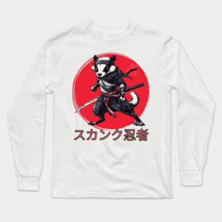 Skunk Ninja Warrior Design | Unique Samurai Animal Art with Japanese Style Long Sleeve T-Shirt