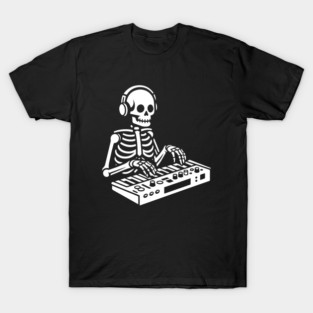 Skeleton playing the music on electronic console T-Shirt