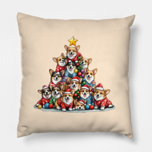 Cute corgi Christmas and Christmas tree, Funny Christmas with Welsh corgi pembroke Pillow