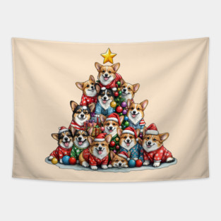 Cute corgi Christmas and Christmas tree, Funny Christmas with Welsh corgi pembroke Tapestry