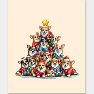 Cute corgi Christmas and Christmas tree, Funny Christmas with Welsh corgi pembroke Posters and Art
