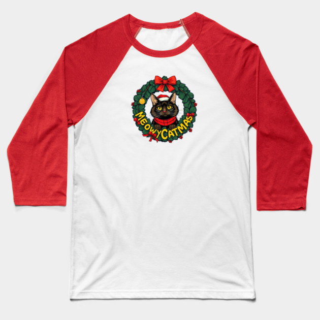 Meowy Catmas Baseball T-Shirt by Pete the Cat Guy