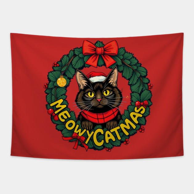 Meowy Catmas Tapestry by Pete the Cat Guy