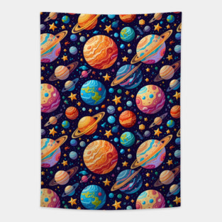 Bold Celestial Planets Tapestry