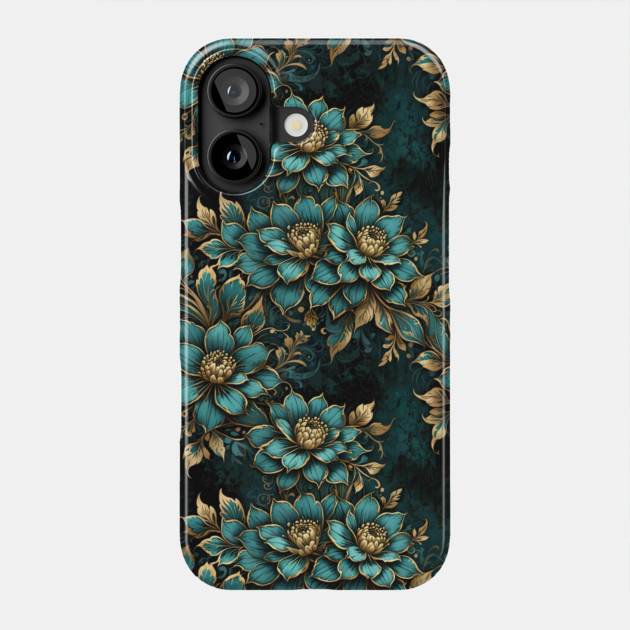 Teal & Gold Florals Phone Case by gjsart