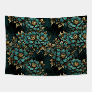 Teal & Gold Florals Tapestry