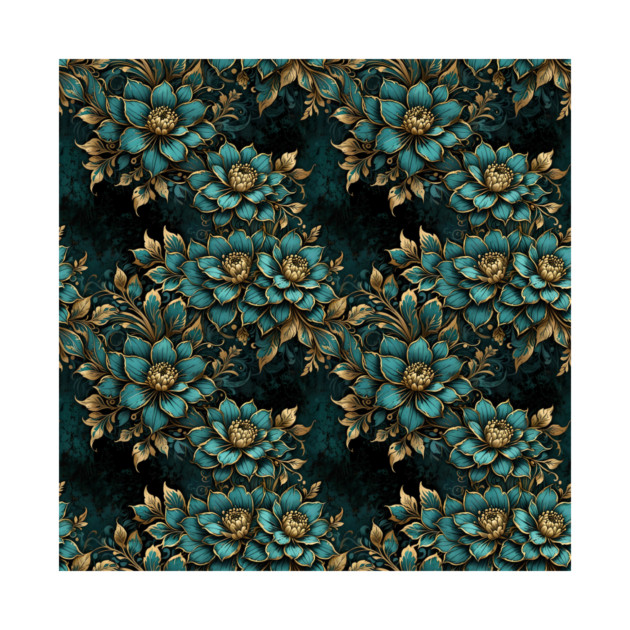 Teal & Gold Florals by gjsart