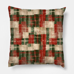 Grunge Christmas Plaid Pillow
