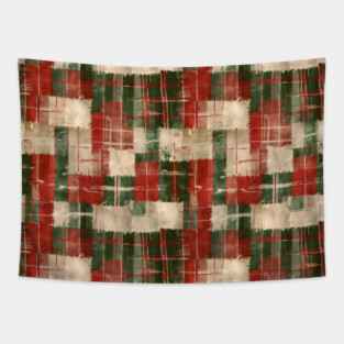 Grunge Christmas Plaid Tapestry