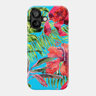 Tropical Background. watercolor tropical leaves and plants Phone Case