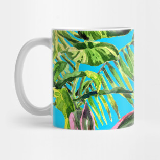 Tropical Background. watercolor tropical leaves and plants Mug