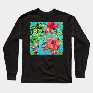 Tropical Background. watercolor tropical leaves and plants Long Sleeve T-Shirt