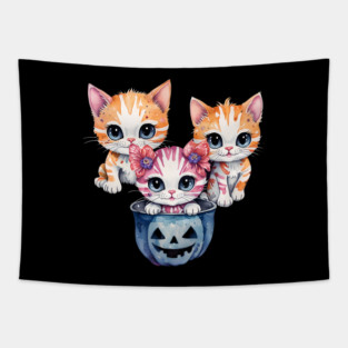 Cute Kittens Ready for Halloween Tapestry