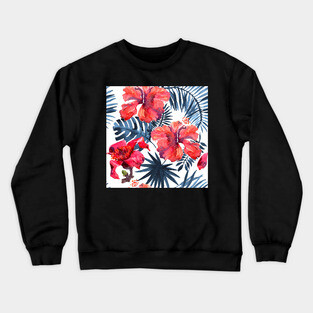 Watercolor tropical leaves and plants. Hand painted jungle greenery background Crewneck Sweatshirt
