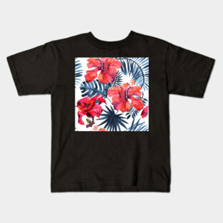 Watercolor tropical leaves and plants. Hand painted jungle greenery background Kids T-Shirt