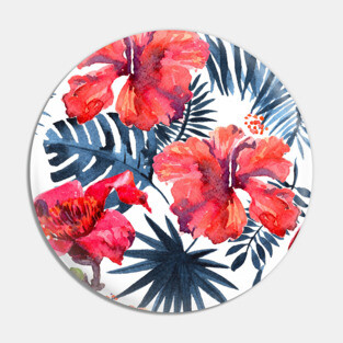 Watercolor tropical leaves and plants. Hand painted jungle greenery background Pin