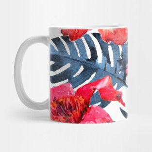 Watercolor tropical leaves and plants. Hand painted jungle greenery background Mug