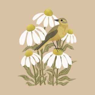 Yellow Wagtail on White Coneflowers T-Shirt