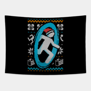 Christmas Ugly Sweater Blue Portal Video Game Tapestry