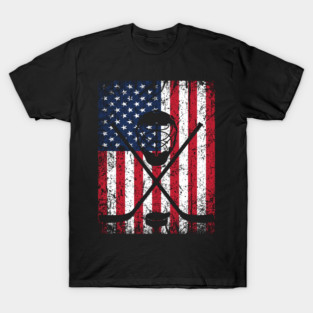 USA American Flag Ice Hockey T-Shirt