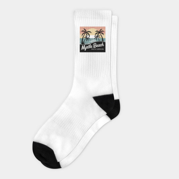 Vintage Myrtle Beach Sunset, Retro South Carolina Beach Socks by Pixel Threads 
