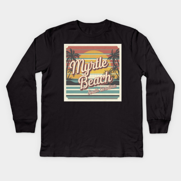 Vintage Myrtle Beach Sunset, Retro South Carolina Beach Kids Long Sleeve T-Shirt by Pixel Threads 