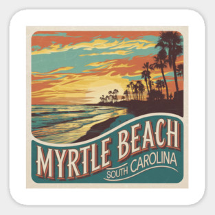 Vintage Myrtle Beach Sunset, Retro South Carolina Beach Sticker