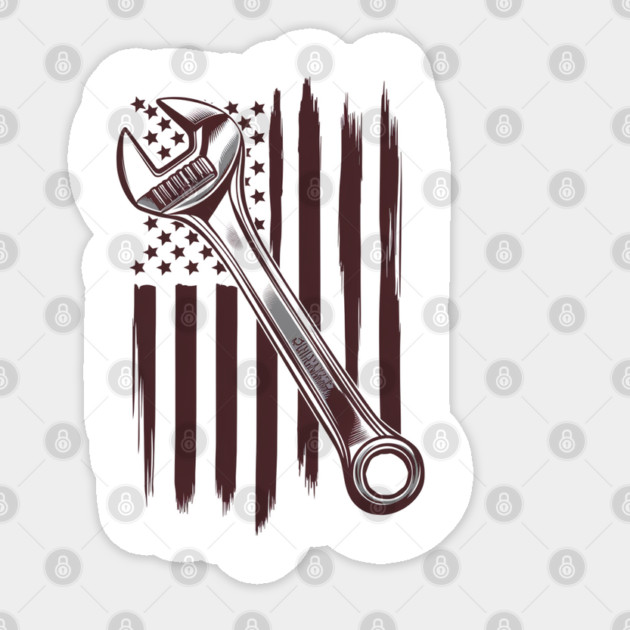 American Flag Mechanic Wrench, Patriotic Mechanic for Veterans & Workers Sticker by Pixel Threads 