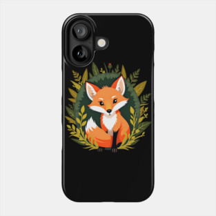Playful fox nestled in a woodland scene with vibrant leaves Phone Case