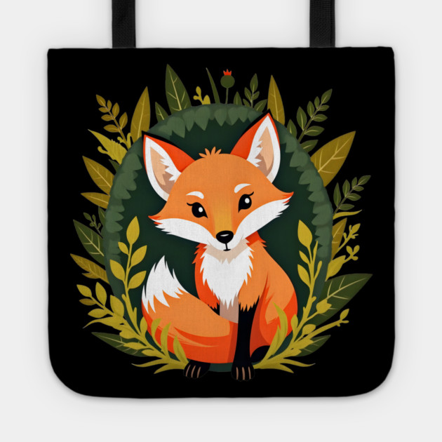 Playful fox nestled in a woodland scene with vibrant leaves Tote by BirdsnStuff