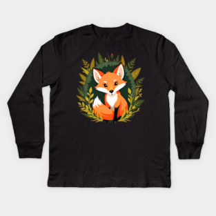 Playful fox nestled in a woodland scene with vibrant leaves Kids Long Sleeve T-Shirt