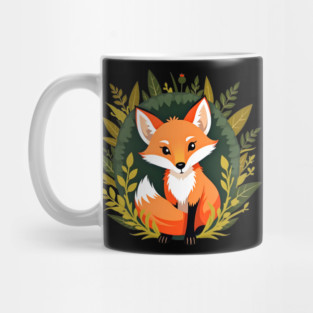 Playful fox nestled in a woodland scene with vibrant leaves Mug