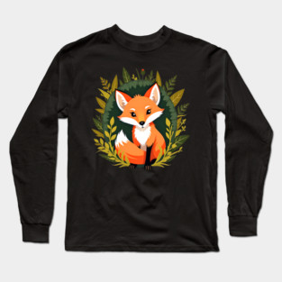 Playful fox nestled in a woodland scene with vibrant leaves Long Sleeve T-Shirt