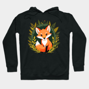 Playful fox nestled in a woodland scene with vibrant leaves Hoodie