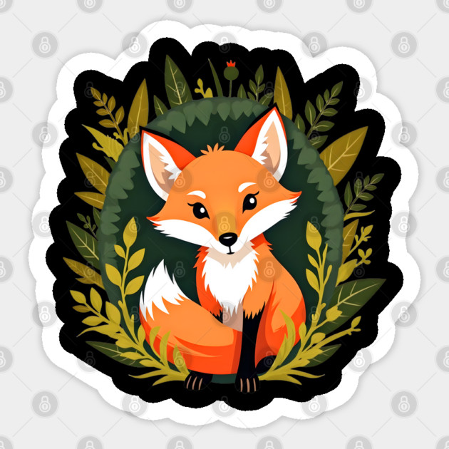 Playful fox nestled in a woodland scene with vibrant leaves Sticker by BirdsnStuff
