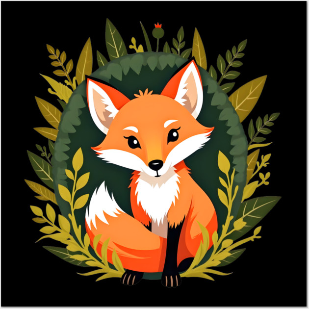 Playful fox nestled in a woodland scene with vibrant leaves Wall Art by BirdsnStuff