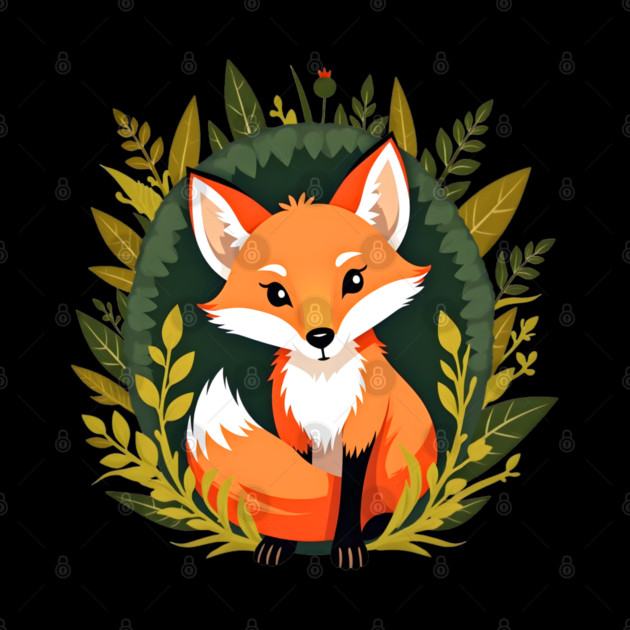 Playful fox nestled in a woodland scene with vibrant leaves by BirdsnStuff