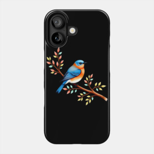 Bluebird on Branch with Colorful Leaves Art Phone Case